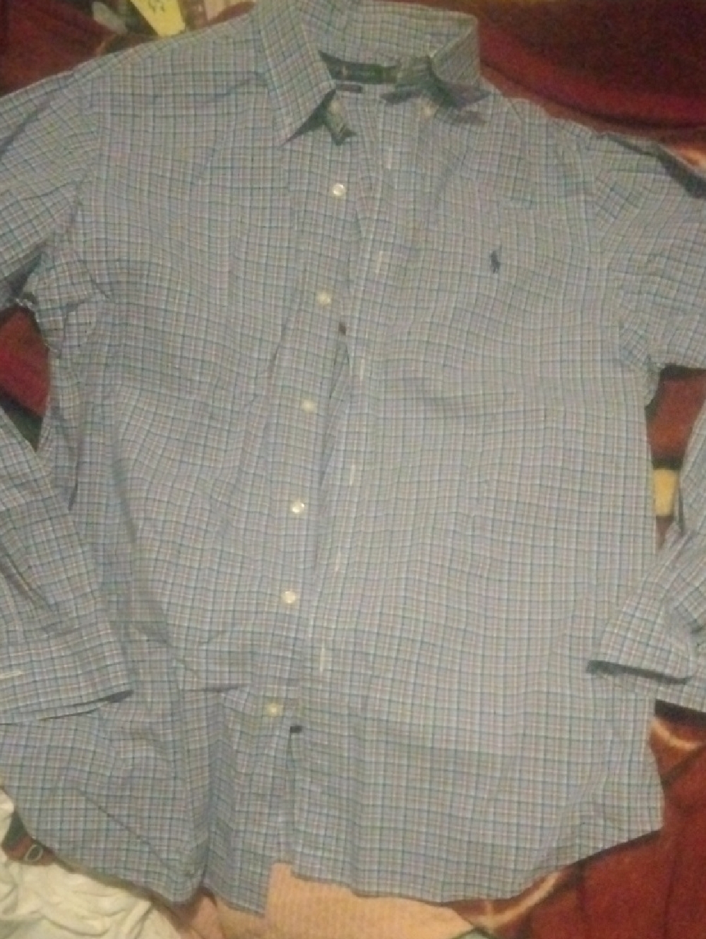 Men's Blue Plaid Button-Down Shirt - Ralph Lauren Size L
